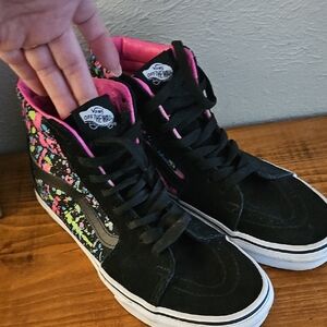 Vans Black High-Top Sneakers with Neon Pink, Yellow & Green Splatter